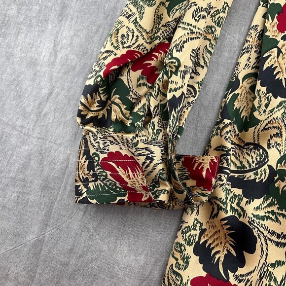 Harve Benard Blouse Women 6‎ Tan Red Leaf Floral Retro Secretary Liquid Silk 80s - Picture 4 of 11